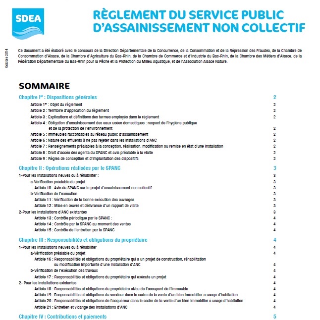 Documentation SDEA sur le réglement du service d'assainissement non collectif